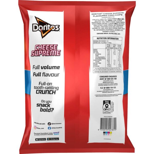 Doritos Corn Chips Cheese Supreme Party Size 380g