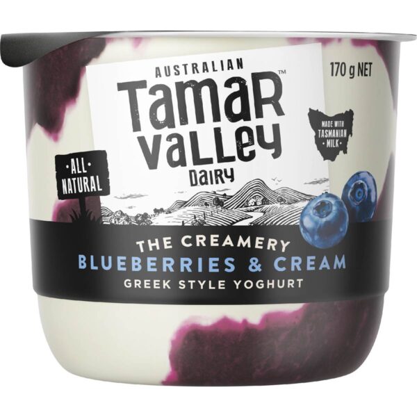 167330_1 Tamar Valley The Creamery Greek Style Yoghurt Blueberries & Cream 170g