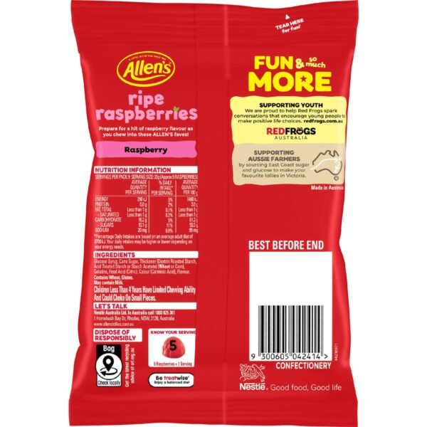 307975_2 Allen's Ripe Raspberries Lollies Bag 190g