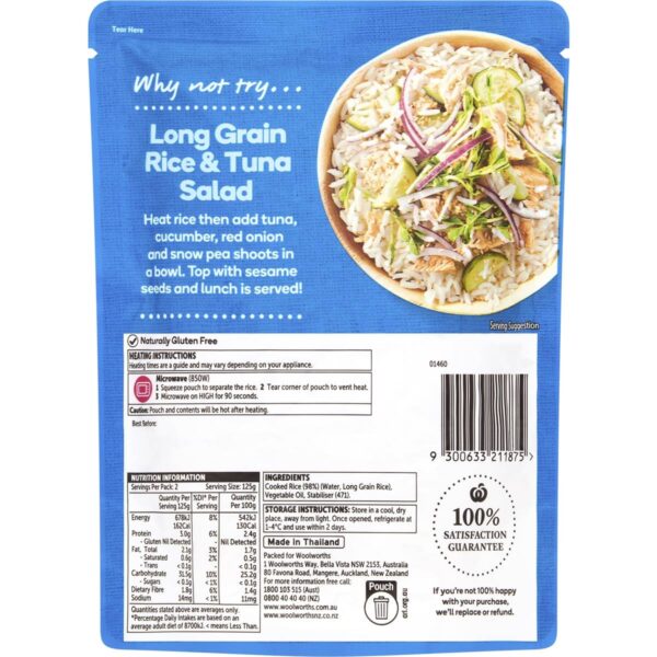 Woolworths Microwave Long Grain White Rice 250g