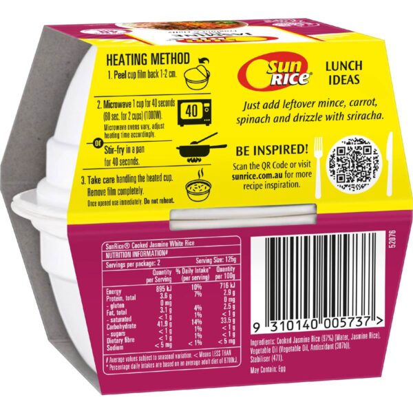 371052_2 Sunrice Microwave Jasmine Rice Cup Fragrant Jasmine Rice 125g x 2 pack