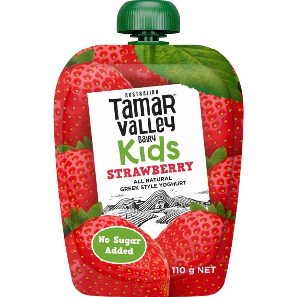 508827 Tamar Valley Dairy Kids Greek Yoghurt Pouch Strawberry 110g
