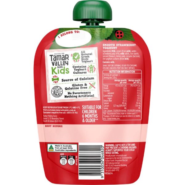 508827_2 Tamar Valley Dairy Kids Greek Yoghurt Pouch Strawberry 110g