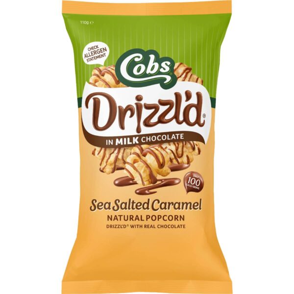 6032601 Cobs Drizzl'd Popcorn Milk Choc Sea Salt Caramel 110g