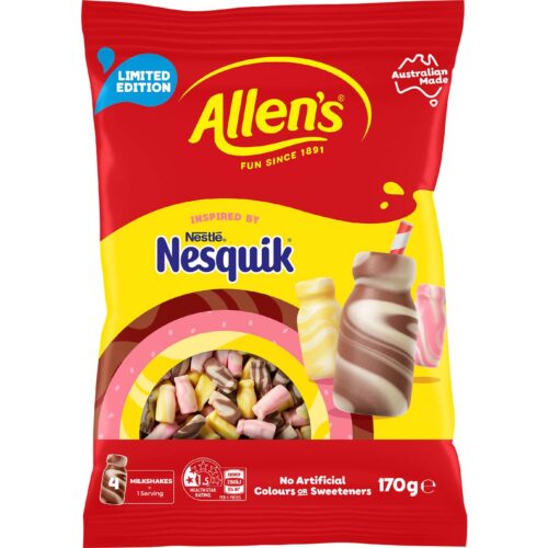 6056185 Allen's Nesquik Milkshakes Lollies Bag Strawberry & Banana 170g