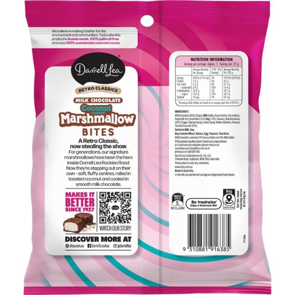 6081393_2 Darrell Lea Coconut Marshmallow Bites Milk Chocolate 120g