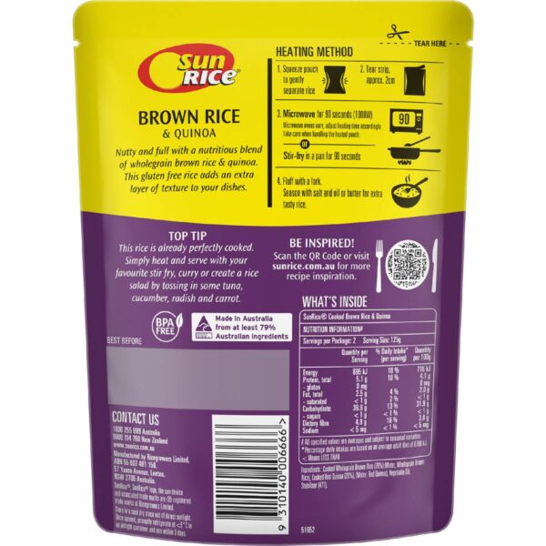 Sunrice Microwave Brown Rice & Quinoa Pouch 250g