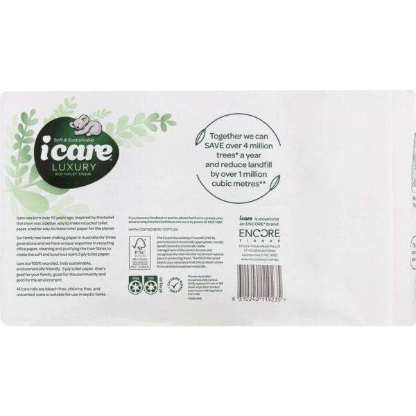 847655_2 icare 100% Recycled Luxury 3 Ply Toilet Tissue 8 pack