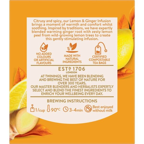 Twinings Lemon & Ginger Tea Bags 15g x 10 pack