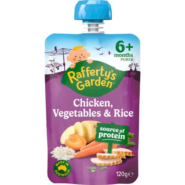 063917 Rafferty's Garden Baby Food Pouch Chicken Vegetables & Rice 6+ Months 120g