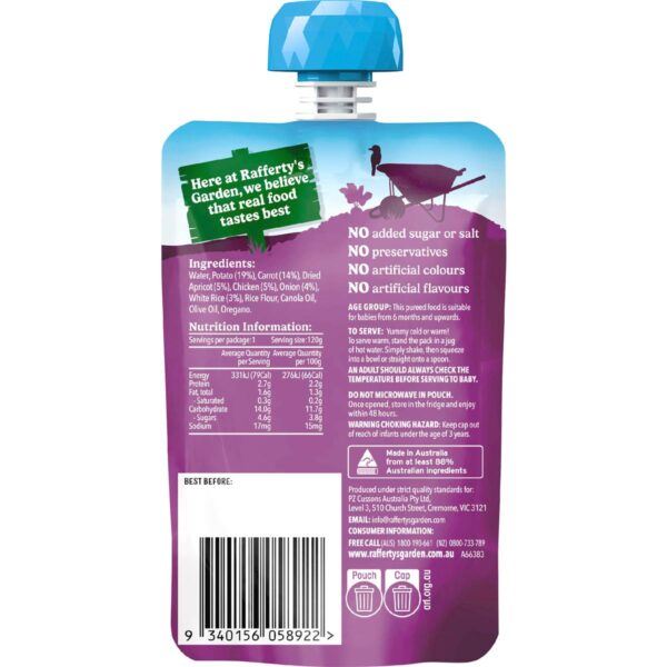 063917_2 Rafferty's Garden Baby Food Pouch Chicken Vegetables & Rice 6+ Months 120g