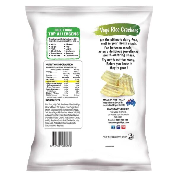 Vege Chips Rice Crackers Sour Cream & Chives 75g