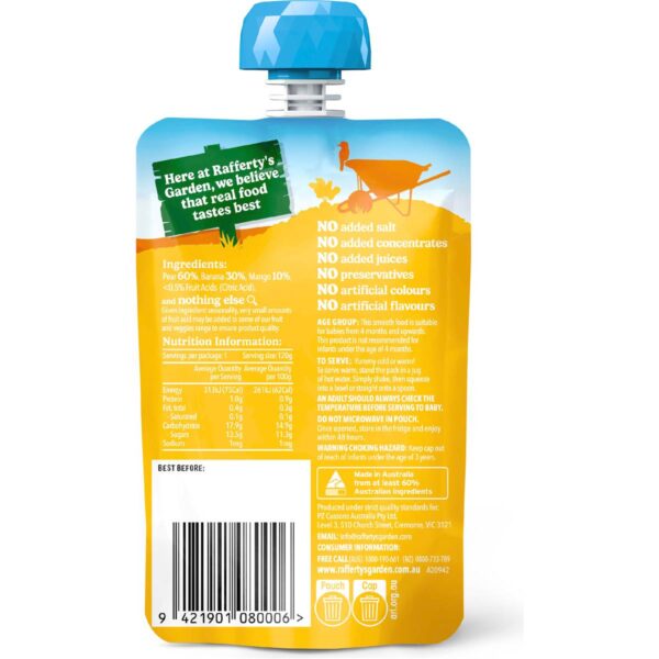 291278_2 Rafferty's Garden Banana Pear & Mango Baby Food Puree Pouch 4+ Months 120g