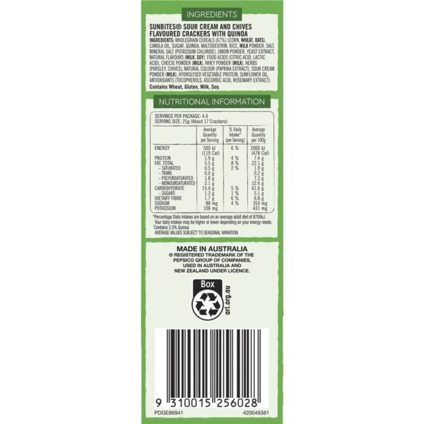Sunbites Biscuit Crackers Share Pack Sour Cream & Chives 110g