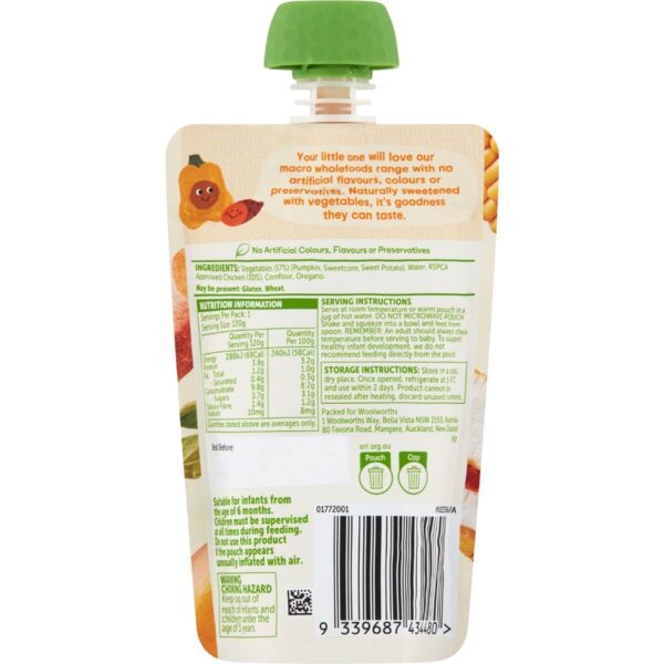 Macro Baby Food Pouch Chicken Vegetables & Oregano 6+ Months 120g