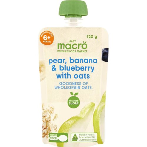Macro Baby Food Pouch Pear Banana Blueberry & Oats 120g