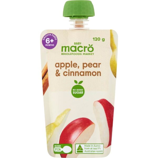 Macro Baby Food Pouch Apple Pear & Cinnamon 6+ Months 120g