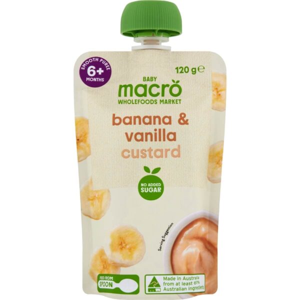 Macro Baby Food Pouch Banana & Vanilla Custard 6+ Months 120g