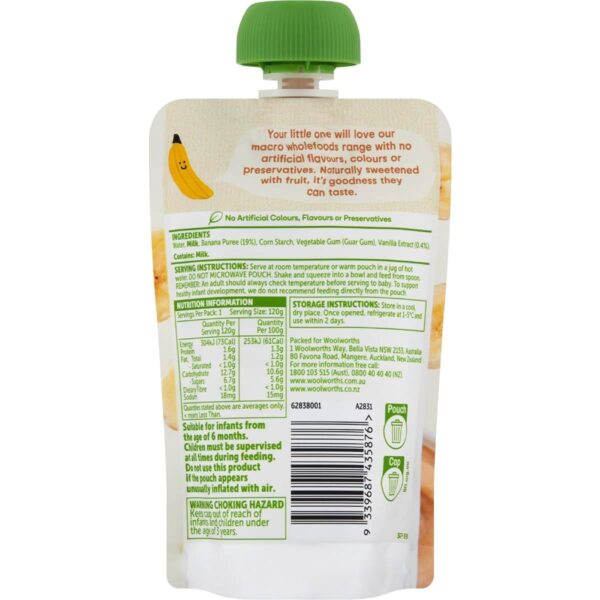 Macro Baby Food Pouch Banana & Vanilla Custard 6+ Months 120g