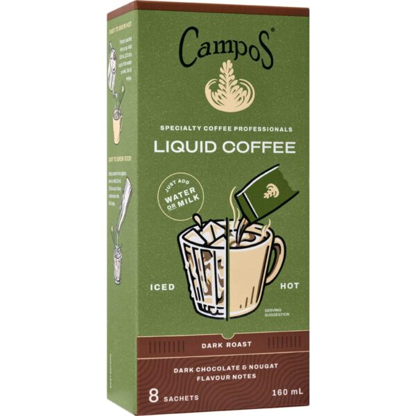 Campos Liquid Coffee Sachets Dark Roast 8 pack