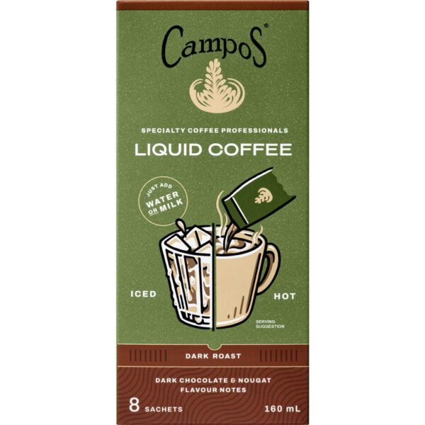 Campos Liquid Coffee Sachets Dark Roast 8 pack