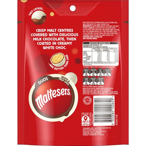 Maltesers Duos White & Milk Choc Share Bag 120g
