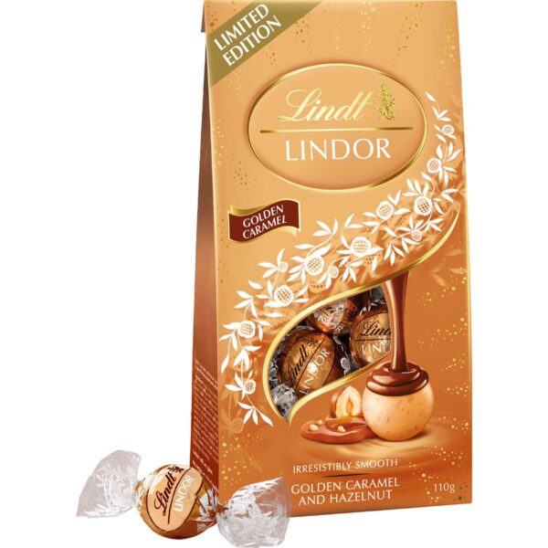 Lindt Lindor Golden Caramel Hazelnut Chocolate Pouch 110g