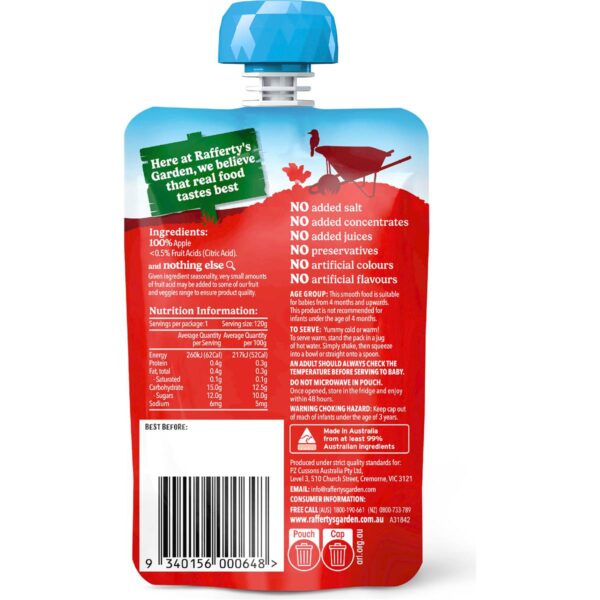 Rafferty's Garden Apple Puree & Nothing Else Baby Food Pouch 4+ Months 120g