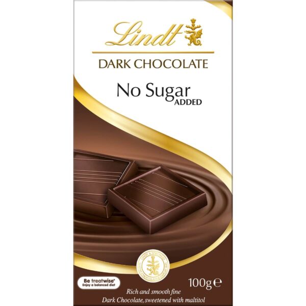 Lindt No Sugar Added Dark Chocolate Block 100g