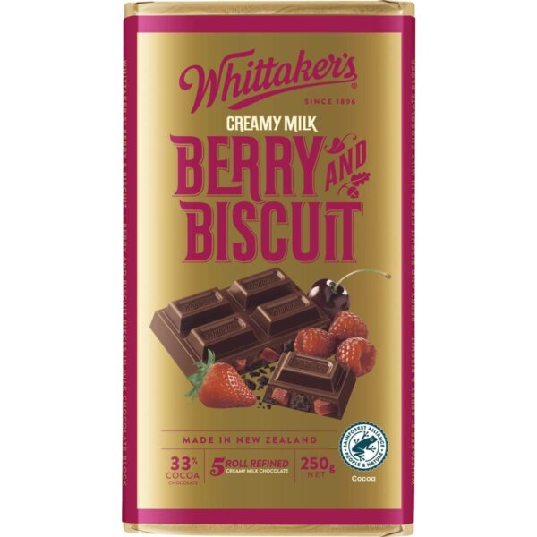 Whittaker's Berry & Biscuit Milk Chocolate Block 250g