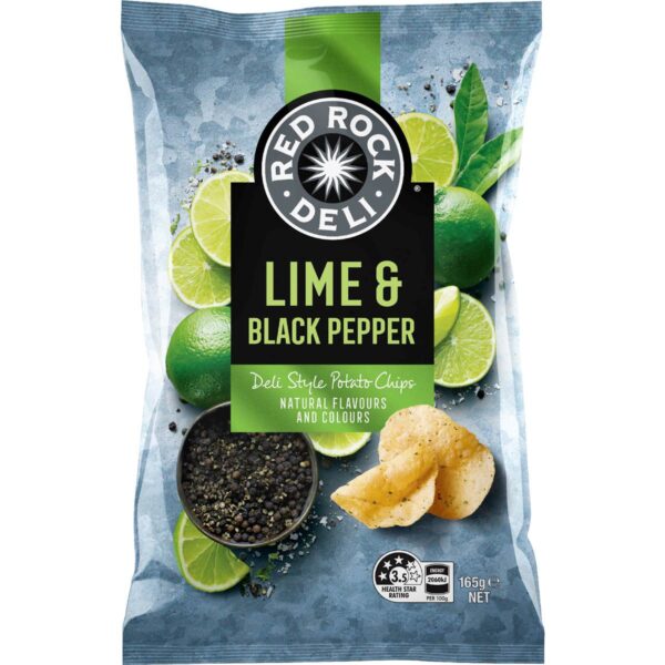 Red Rock Deli Potato Chips Share Pack Lime & Pepper 165g