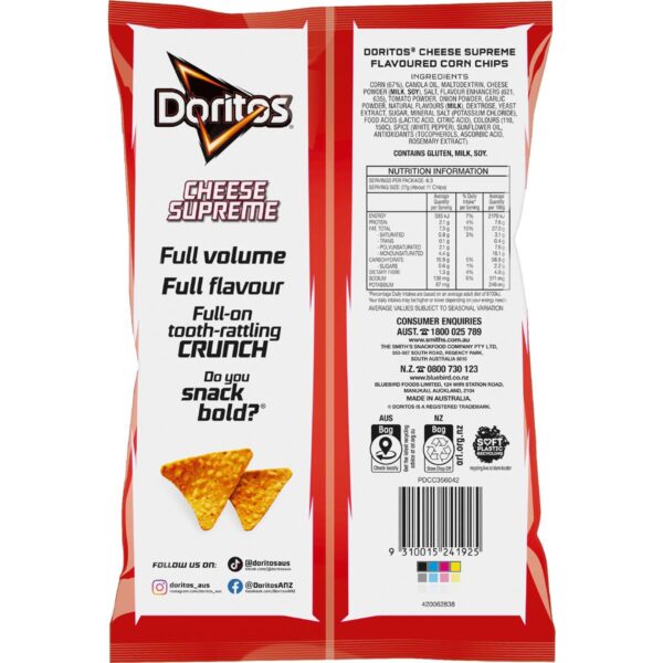 Doritos Corn Chips Cheese Supreme Share Pack 170g