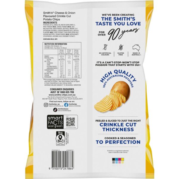 Smith's Crinkle Cut Potato Chips Cheese & Onion 170g