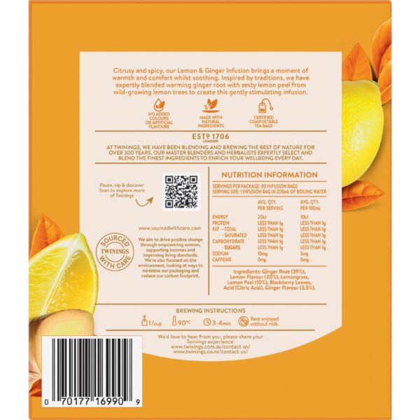 Twinings Tea Bags Lemon & Ginger 80 pack